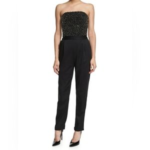 Alice + Olivia Jeri Black Rhinestone Beaded Jumpsuit Size 8
